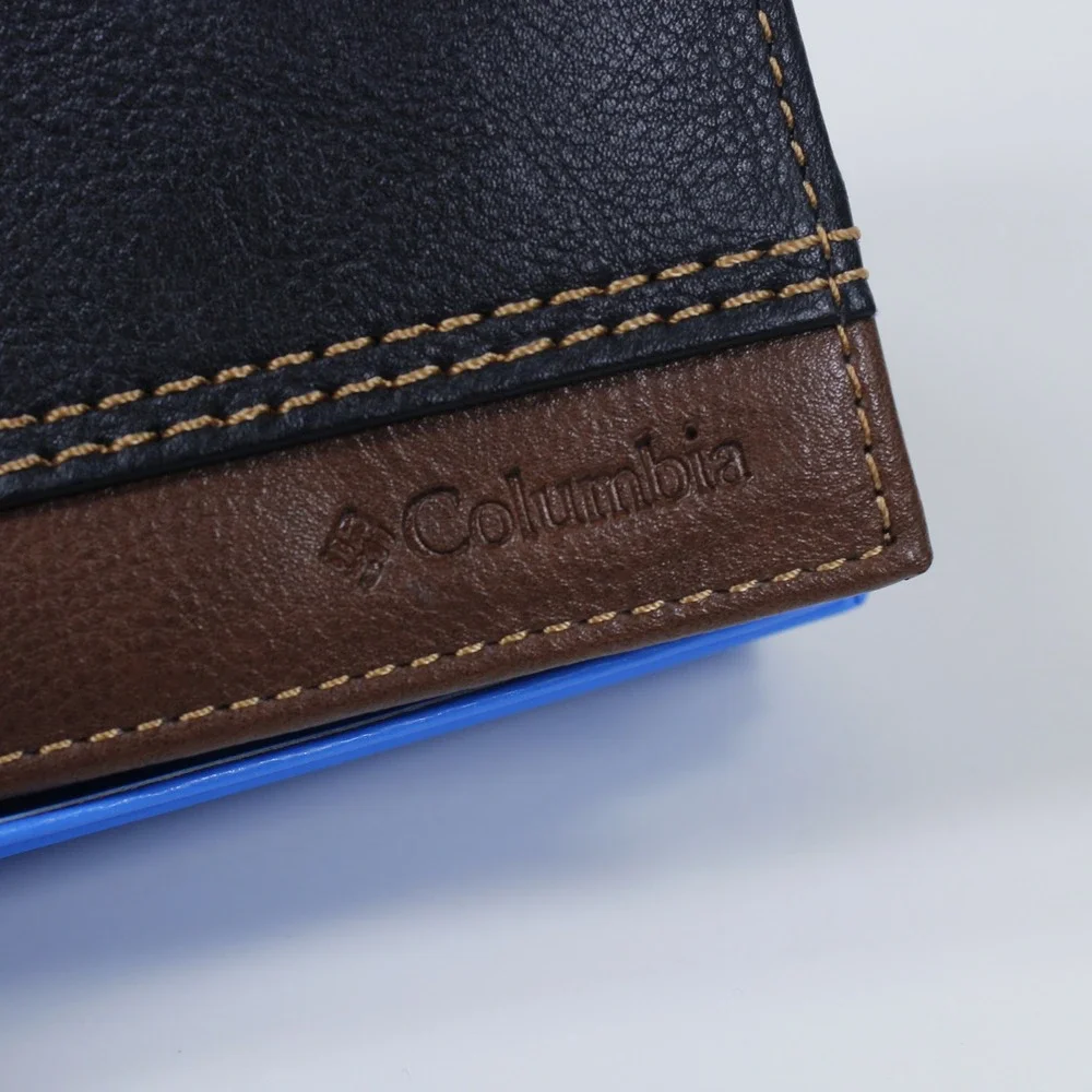 Columbia Men's Leather Passcase Bifold Wallet Two-Tone Brown Black NIB